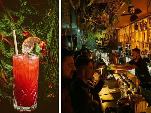 Bar à cocktails avec un rooftop offrant une vue imprenable sur la mer Méditerranée.